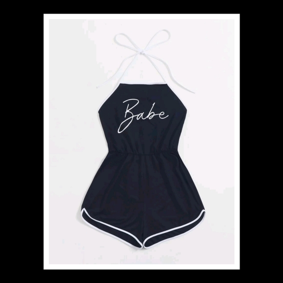 💋LETTER GRAPHIC SELF TIE HALTER ROMPER!!! - Picture 3 of 14